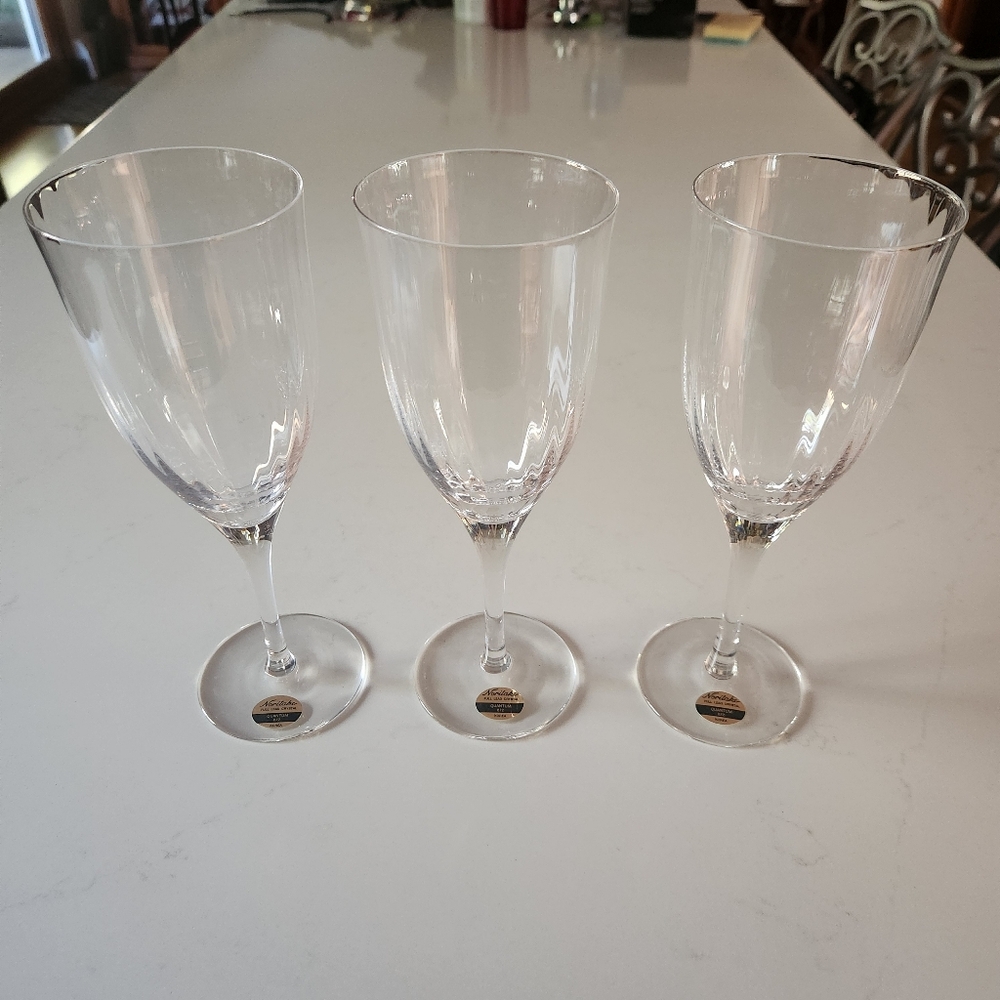 Noritake Crystal Quantum Ice Tea Glasses Water Wine Goblets Set/3 Stemware NEW